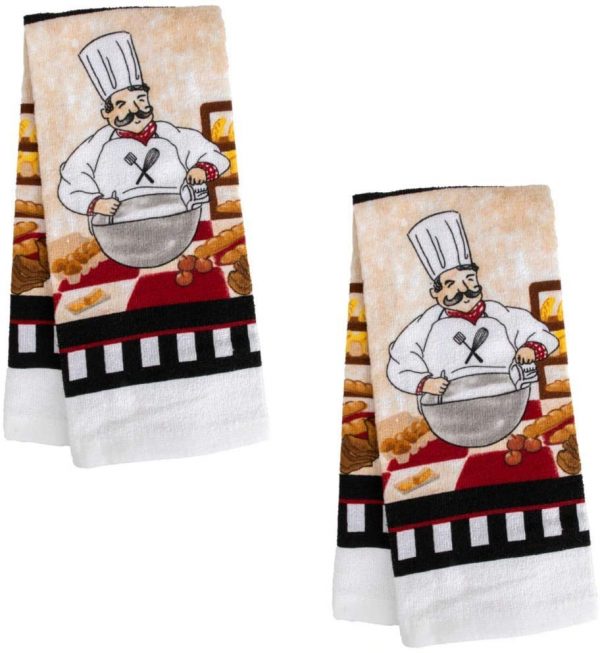A&T Designs Set of 2 Classic Italian Chef Themed Kitchen Hand Dish Towels